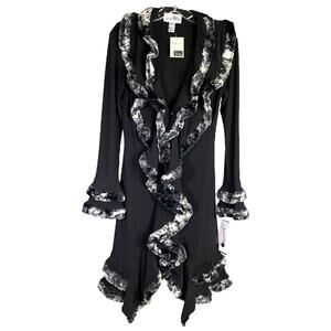 Joseph Ribkoff Jacket Womens 4 Black Gray Faux Fur Outer Shell Coat Cardigan NWT